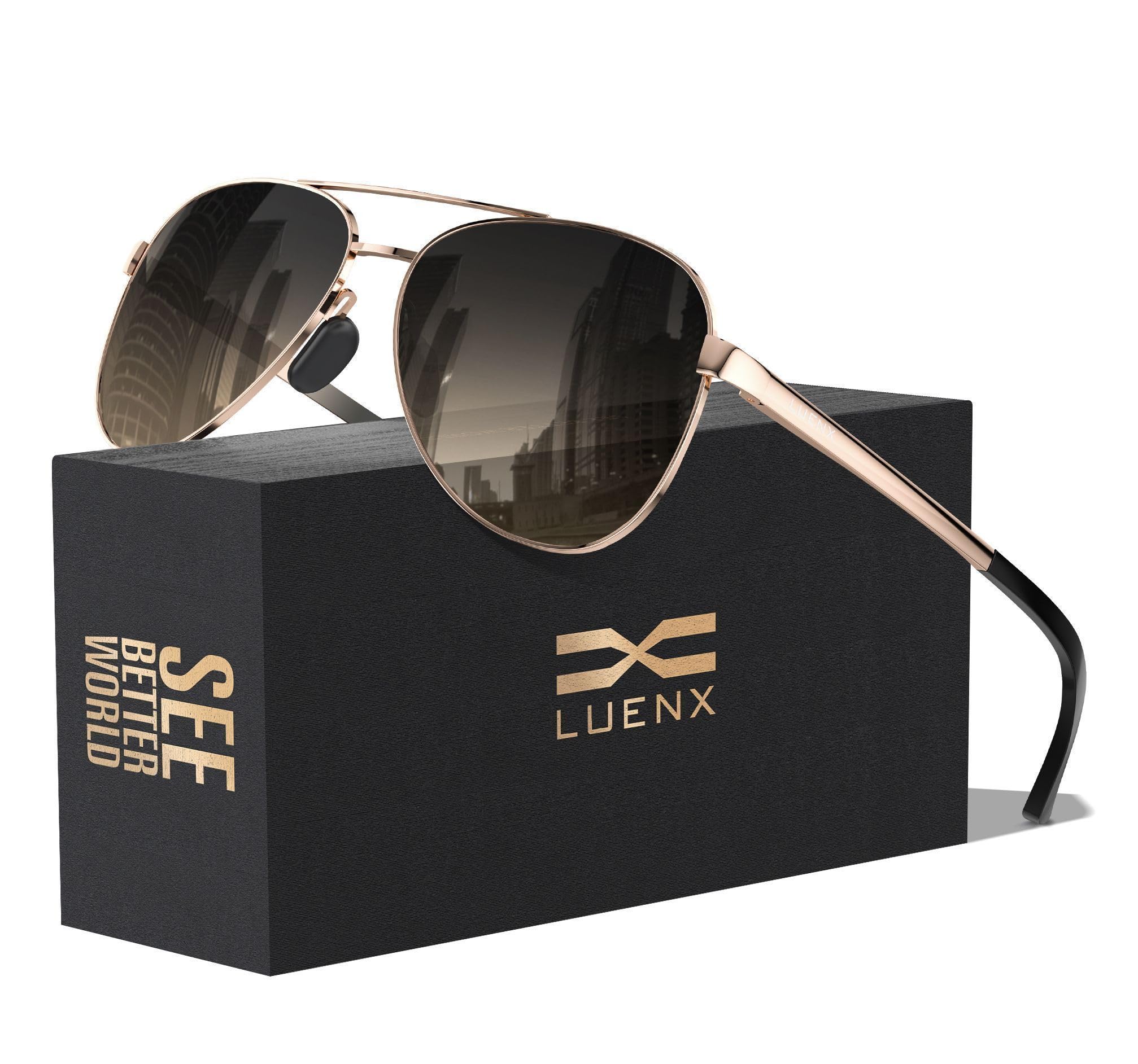 LUENX Aviator Sunglasses for Women Men Polarized Lens Trendy Sun Glasses - UV 400 Protection 60MM with Accessories Driving