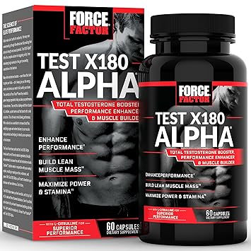 اختبار عامل القوة X180 Alpha Total Testosterone Booster للرجال مع بذور الحلبة وجذر ماكا لزيادة تدفق الدم ، وبناء العضلات الهزيلة ، وتحسين الأداء الرياضي للذكور ، 60 كبسولة