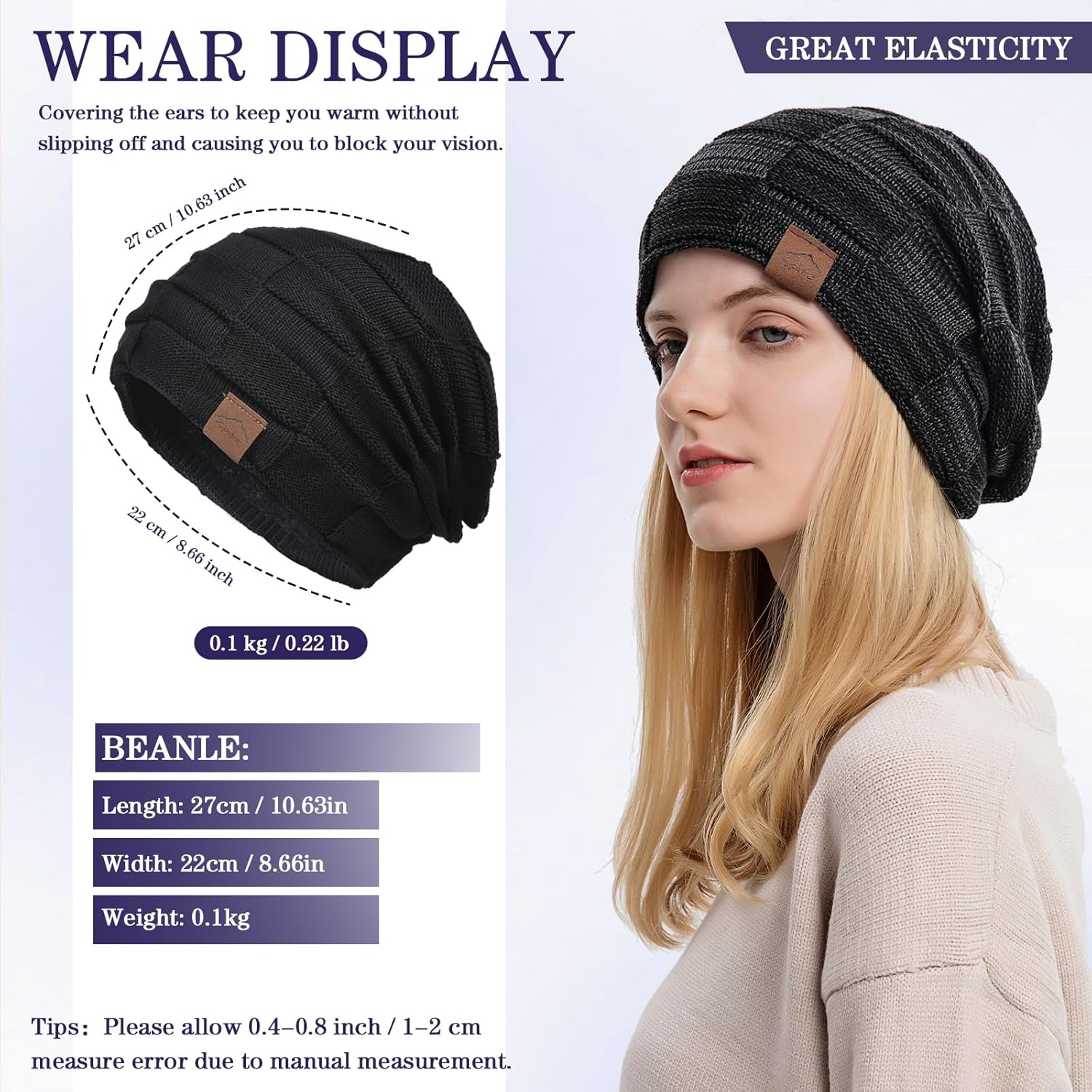 meioro Slouchy Beanie Hat for Men Women Warm Winter Hats Soft Fleece Lined Beanies Knit Thick Unisex Skull Cap - Image 6