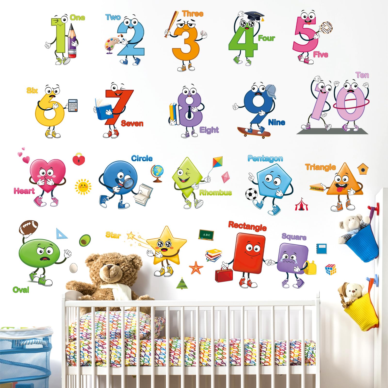 decalmile Colorful Shapes Numbers Wall Decals Educational Learning Geometry Wall Stickers Kids Toddler Room Preschool Classroom Daycare Wall Decor - Image 3