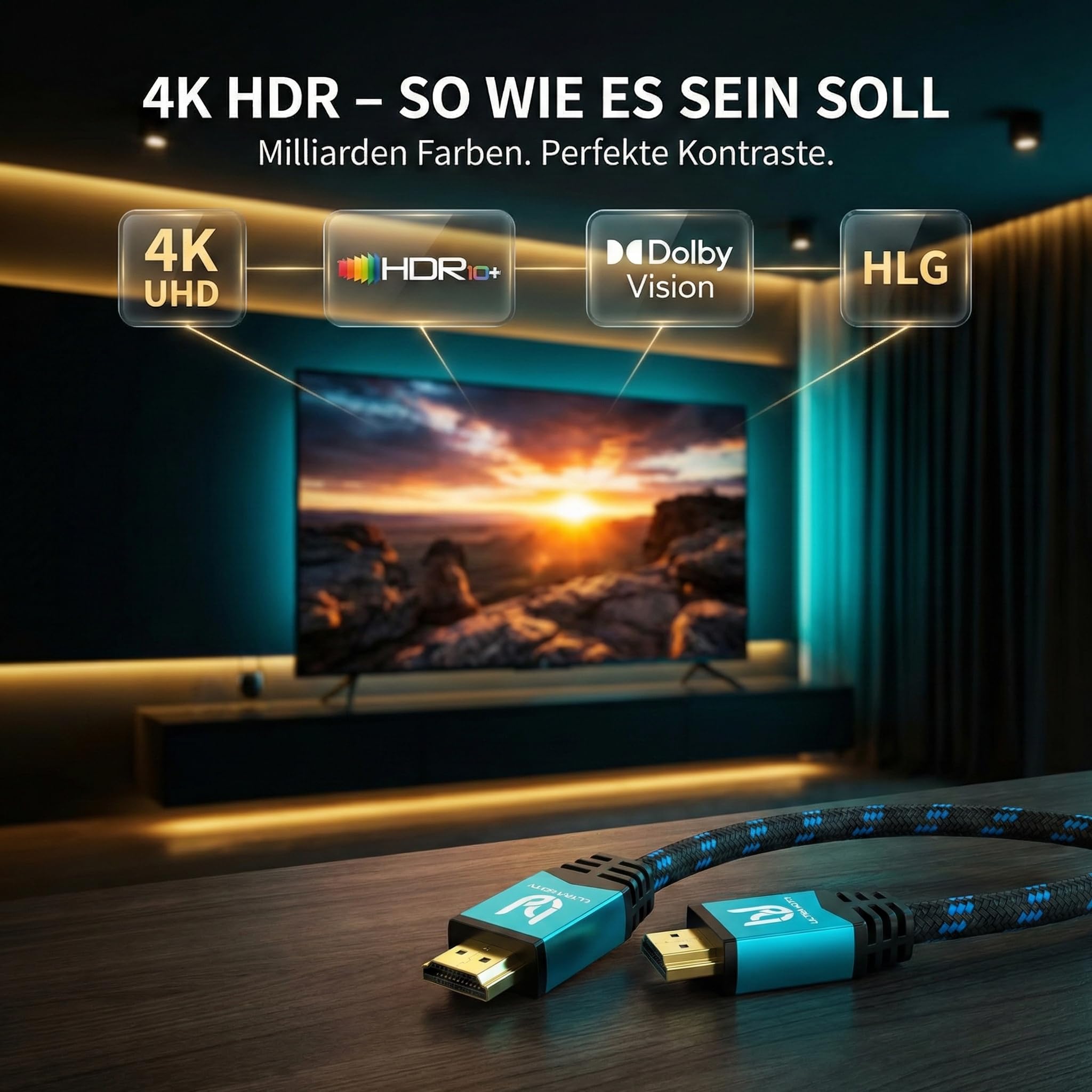 Kabel Ultra HDTV 4K HDMI - 2-metrowy kabel high speed HDMI 2.0b - certyfikat premium - 18 GBit/s - 4K@60Hz - rozdzielczość do 4096x2160 - ochrona przed załamaniem