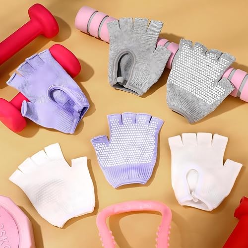 Miniatura 7 de Guantes de yoga de silicona para mujer, guantes de pilates antideslizantes sin dedos para gimnasio, ejercicio, entrenamiento con pesas, mitón, talla