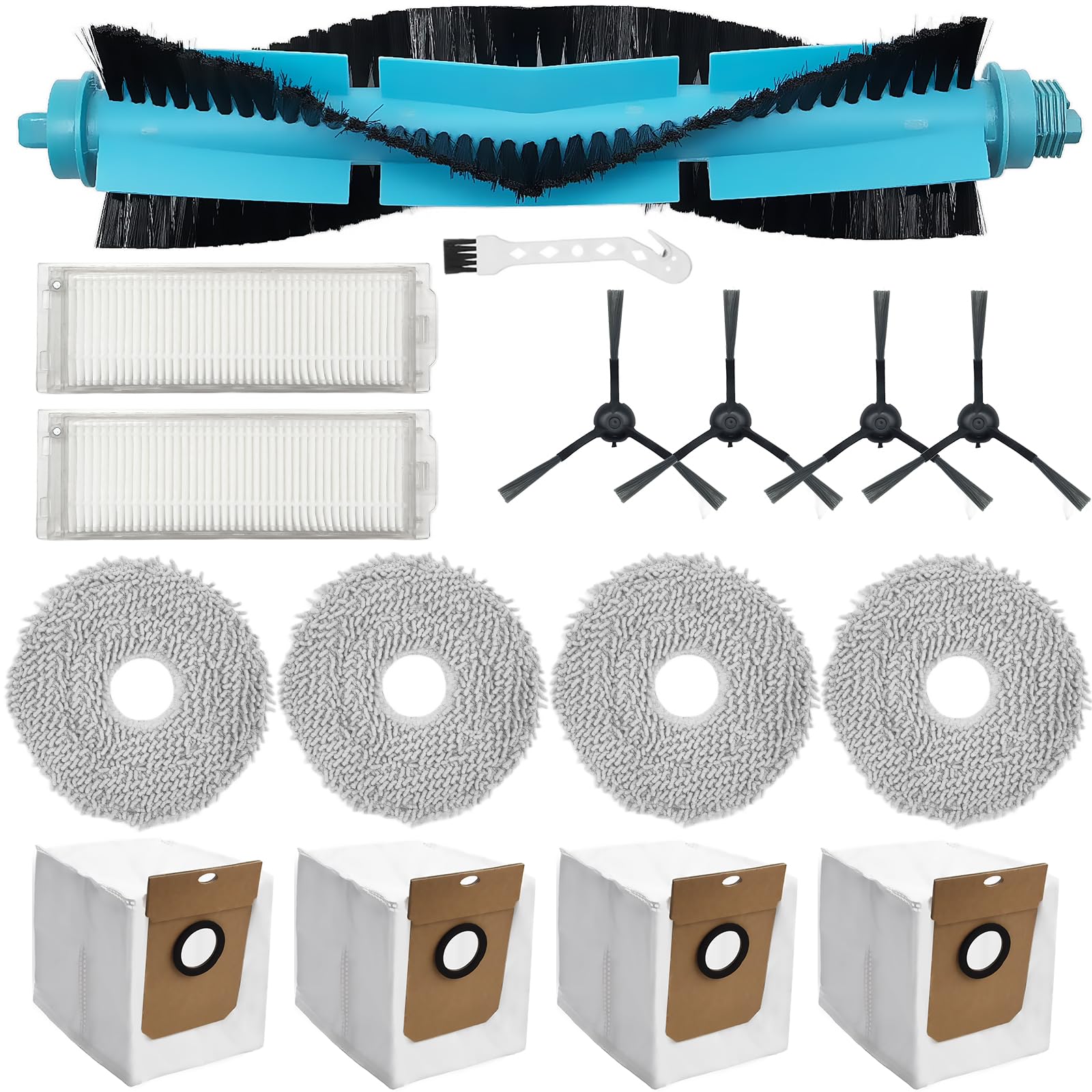 Kit Pièces De Rechange Pour Robot Aspirateur Cecotec Conga 11090/13090 - 6 Serpillères, 6 Brosses Latérales, 4 Filtres HEPA, 1 Brosse Centrale