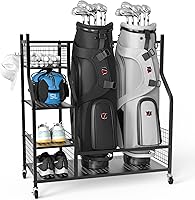 Vista 8 de PLKOW Organizador de Almacenamiento para Bolsas de Golf en Garaje, Soporte de Almacenamiento para Bolsas de Golf de Tamaño Extra Grande y Estante