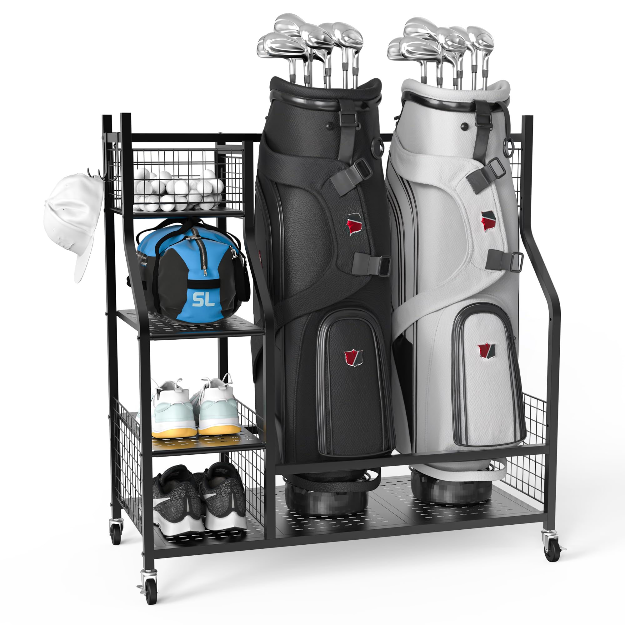 PLKOW Golf Bag Storage Garage Organizer, Extra Large Size Golf Bag Storage Stand and Golf Equipment Rack for Garage,Shed, Basement