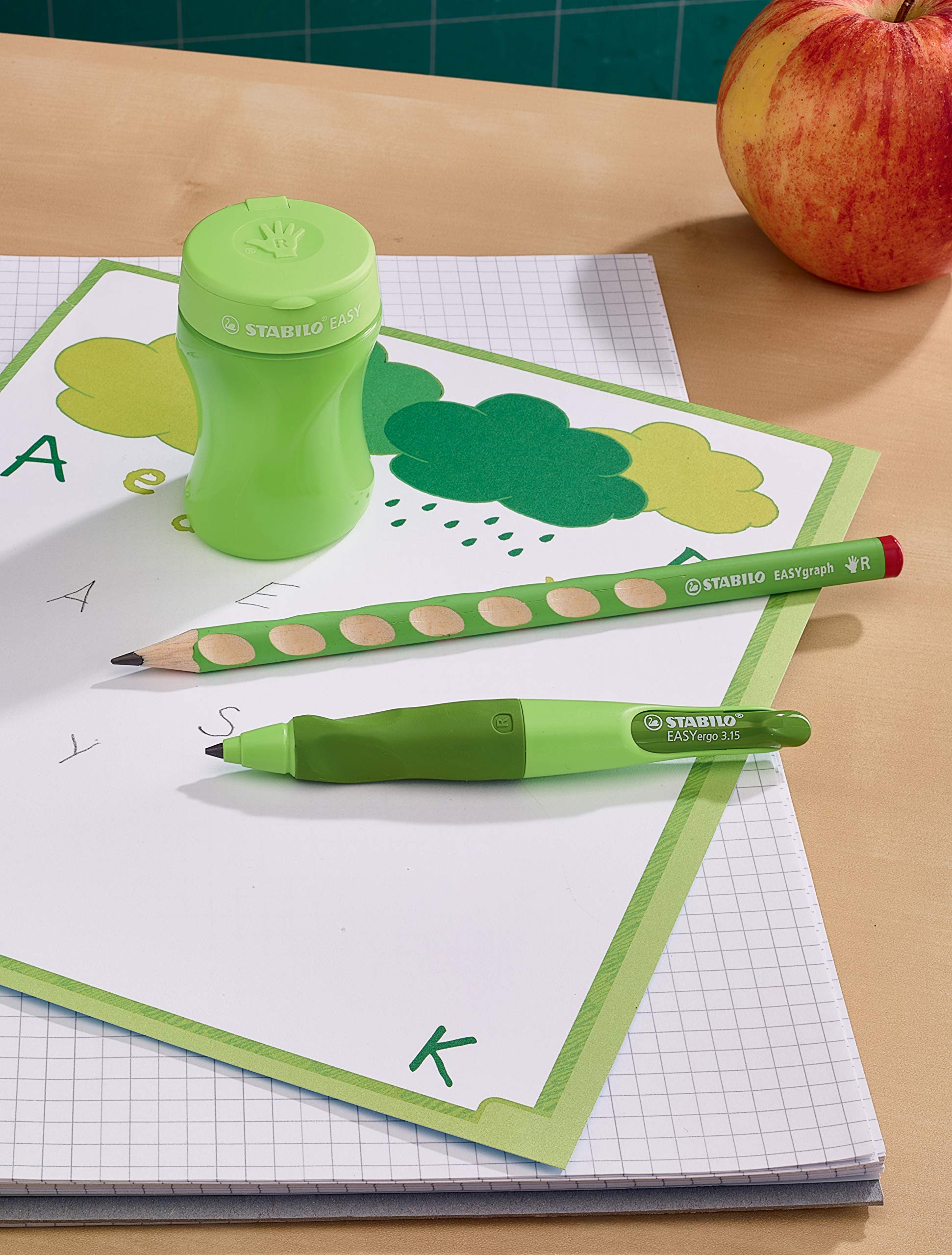 Lot De 3 Taille-crayons STABILO EASYsharpener Ergonomique Pour Droitiers - Avec Réservoir Transparent Et 3 Trous, Couleur Orange