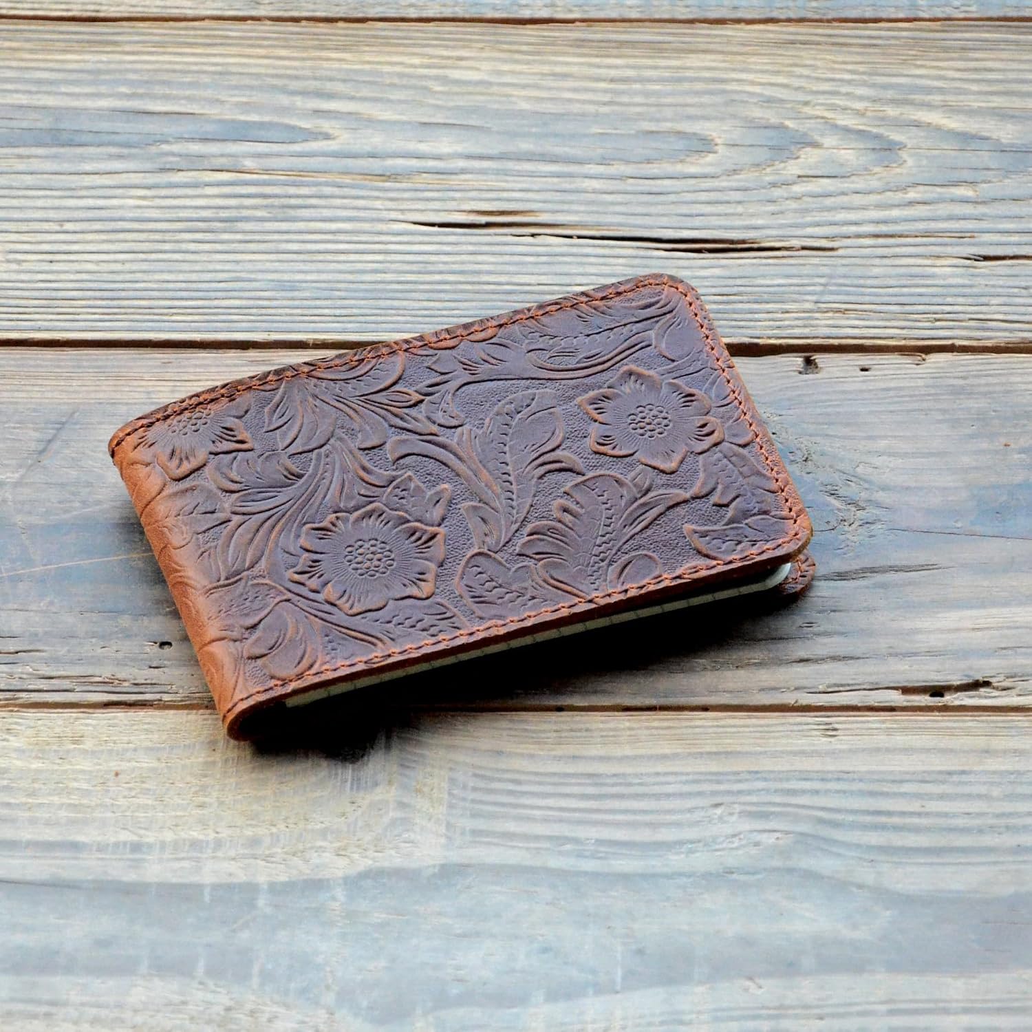JJNUSA Distressed Genuine Leather Cover Compatible With Rite in the Rain 4 x 6 Spiral Notebooks Leather Cover for Bound Notebook Cover Memo Pads 4" x 6" (Flower Brown)