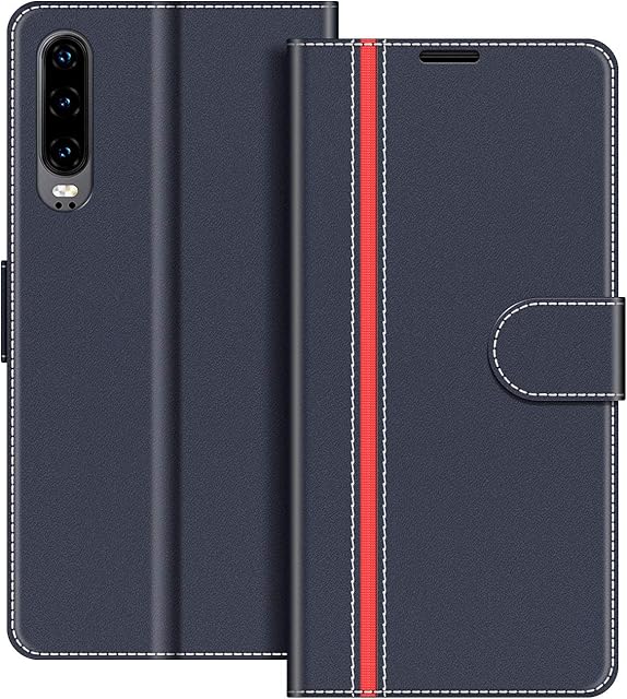 COODIO Huawei P30 Case, Huawei P30 Phone Case, Huawei P30 Wallet Case, Magnetic Flip Leather Case For Huawei P30 Phone Cover, Dark Blue/Red