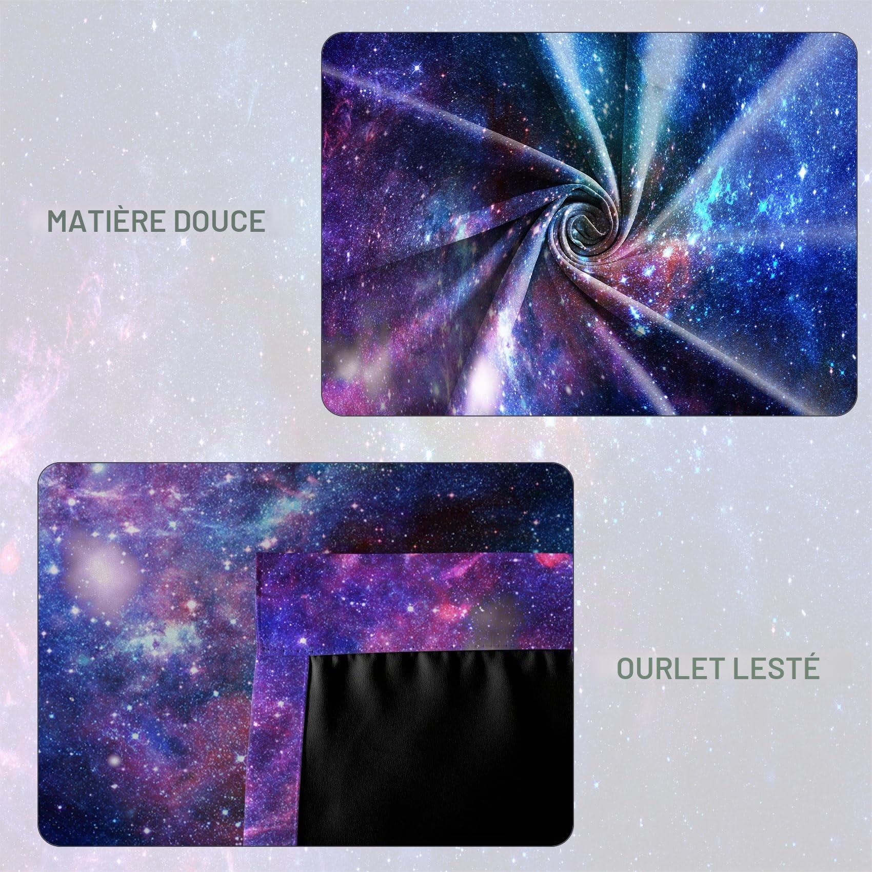 Rideaux occultants 140x245cm Motif Galaxie et nébuleuse pour Chambre de garçon et Fille, Ciel étoilé, Univers, Espace, occultant avec œillets pour Salon, Isolation Thermique