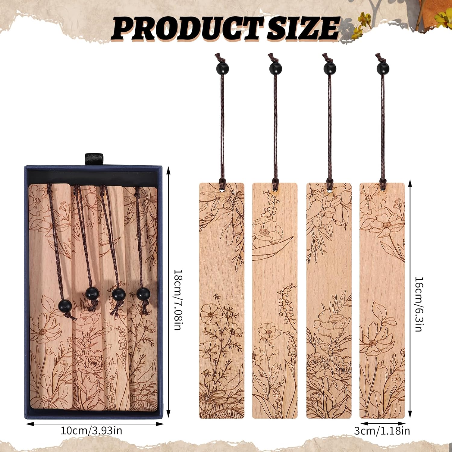 4Pcs Wood Bookmark for Women,Flower Wooden Carving Book Mark Funny Bookmark Gift for Book Lovers - Image 2
