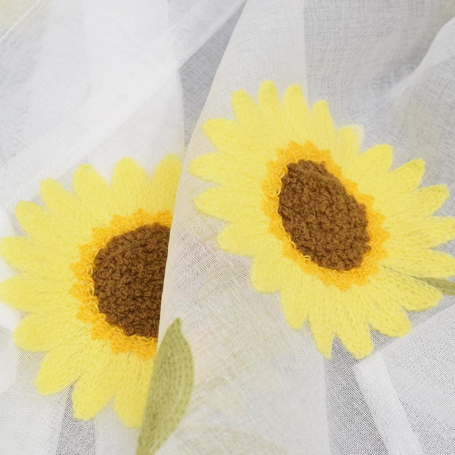 Molaxhome Sheer Curtains with Sunflower Embroidery Lace Valance for Windows