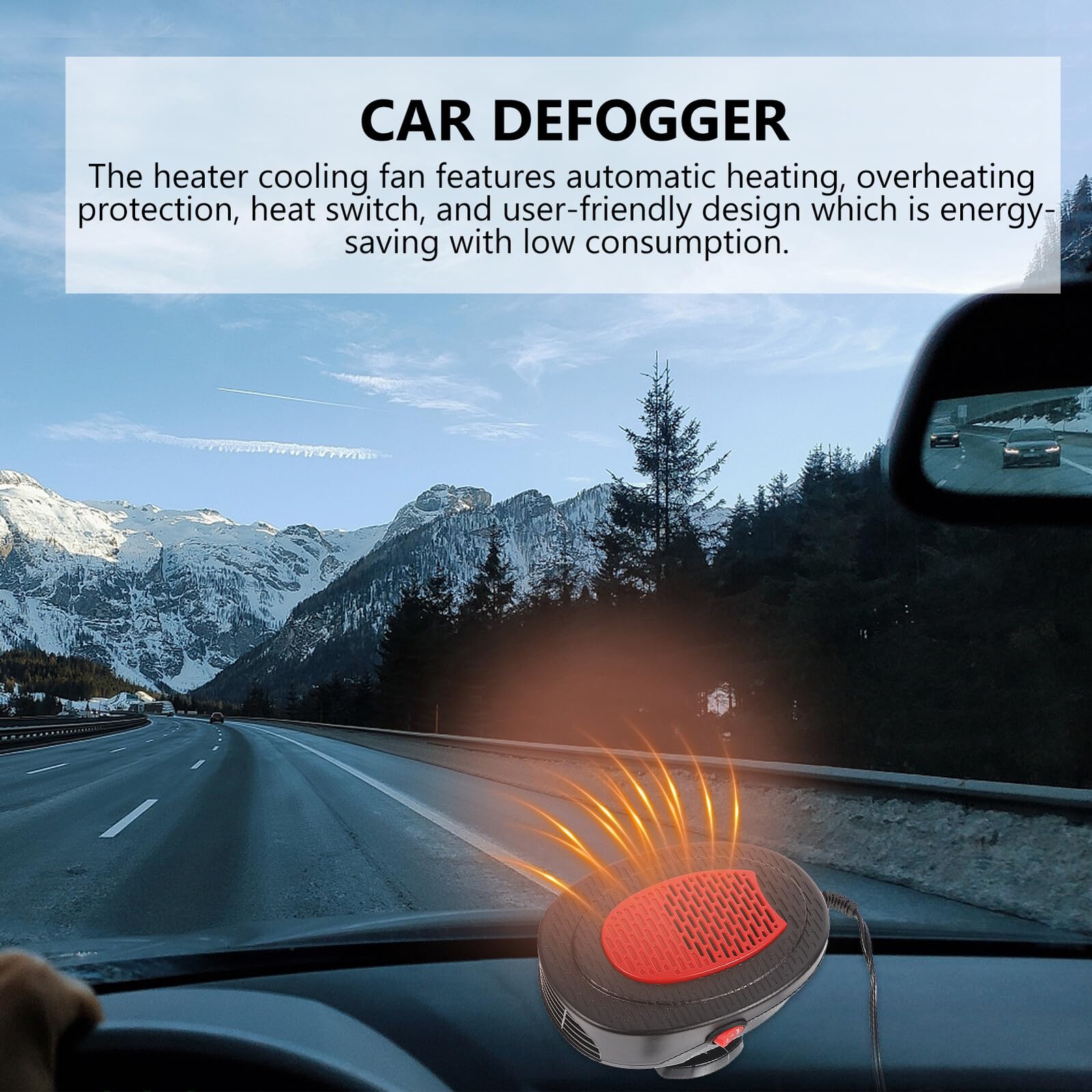 NOLITOY Tragbarer 150W Autoheizung Heizlüfter mit 360° Drehbarer Halterung Windschutzscheibenentfroster Energiesparender Auto Lüfter für Pkw Lkw und Fahrzeuge