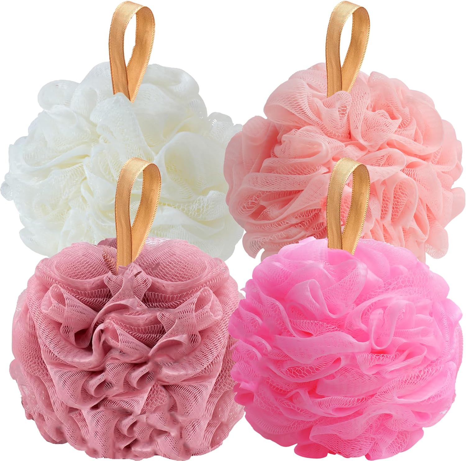Fishent Loofah Bath Sponge, 4 Pack 70g Shower Loofahs Soft Mesh Pouf Shower Puffs Loofa Exfoliating Body Scrubber Ball for Men and Women