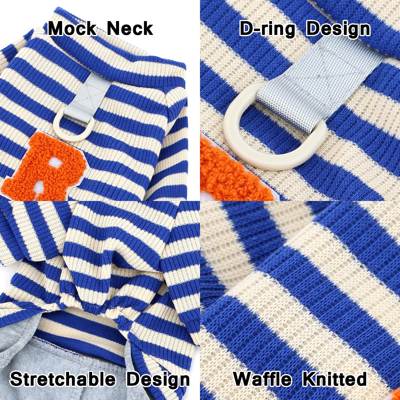 XHYRHTS Combinaison tricotée rayée pour Chien de Petite Taille, Tenue Chaude et Extensible pour Chiot avec Anneau en D et Lettre, Pull Doux à Quatre Pattes, Pyjama Confortable d'automne pour