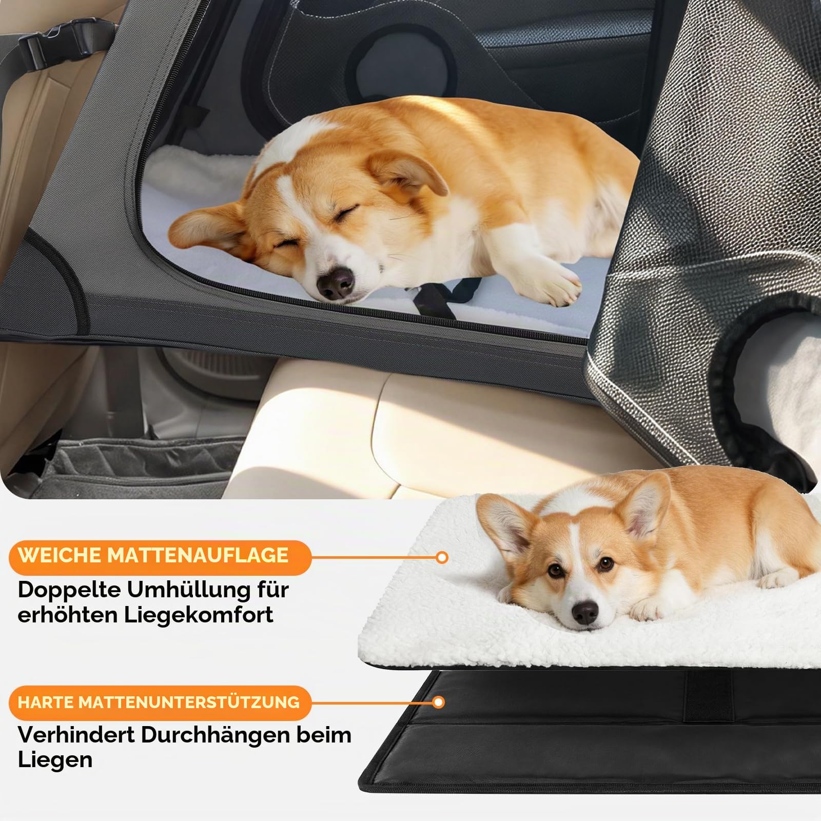 Snagle Paw Tragbare Hundebox für Autoreisen, Metallrahmen-Haustierkäfig, Haustier-Transportbox für Auto-Rücksitz, befestigt mit Kopfstützengurt und Sicherheitsgurt, L, Grau
