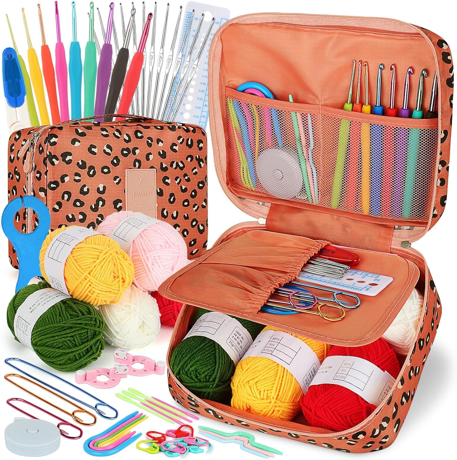 Tazweeq Crochet Kit Beginners Crochet Hook Set with Crochet Yarn, 58Pcs Portable Crochet Hook Set, Ergonomic Crochet Hook, Travel Knitting Crochet Supplies