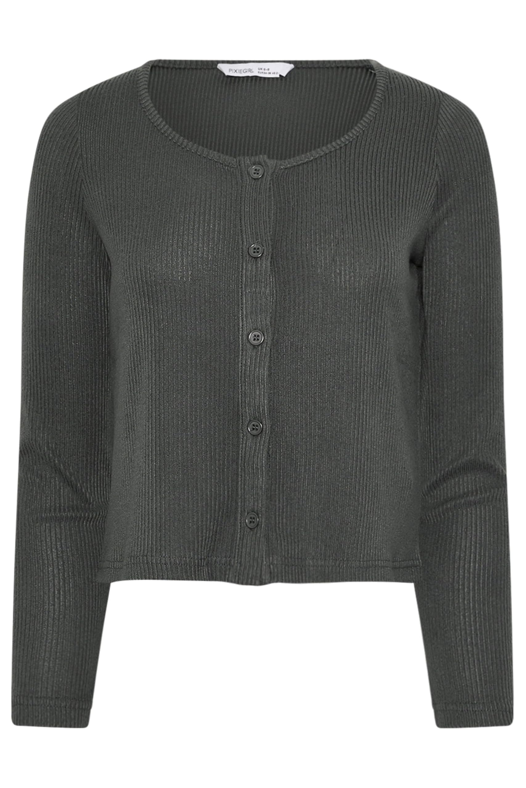 PixieGirl Petite Grey Ribbed Cardigan - Women's