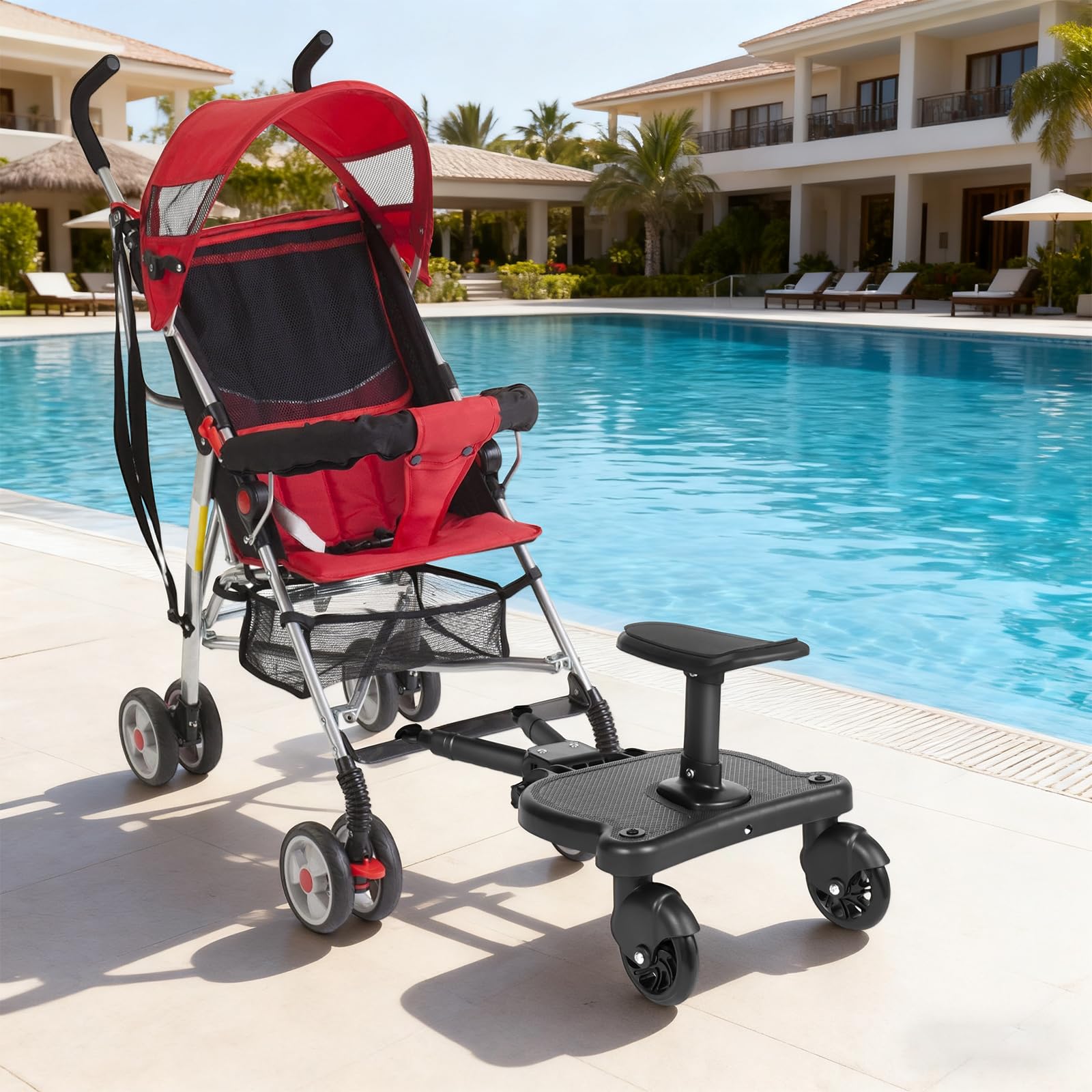 Kiddy Board con sedile, pedana universale per tutti i passeggini, per bambini da 3 a 7 anni, carico massimo 25 kg, facile montaggio, accessorio per passeggino