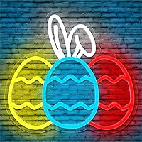 Vista 1 de Letrero de neón de huevo de Pascua regulable, decoraciones de Pascua, orejas de conejo, letrero de neón LED para decoración de pared, letrero de luz