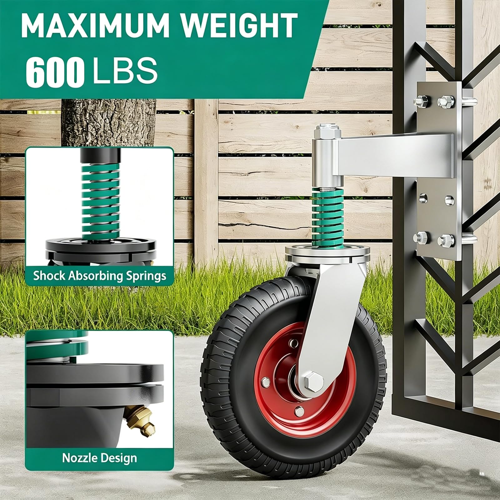NEWFUN Rolki do bram zewnętrznych, nośność 150 kg, wysoka wytrzymałość, obracane o 360° kółka do bram drewnianych, ogrodzeń i bram metalowych (czerwone, 200 mm)