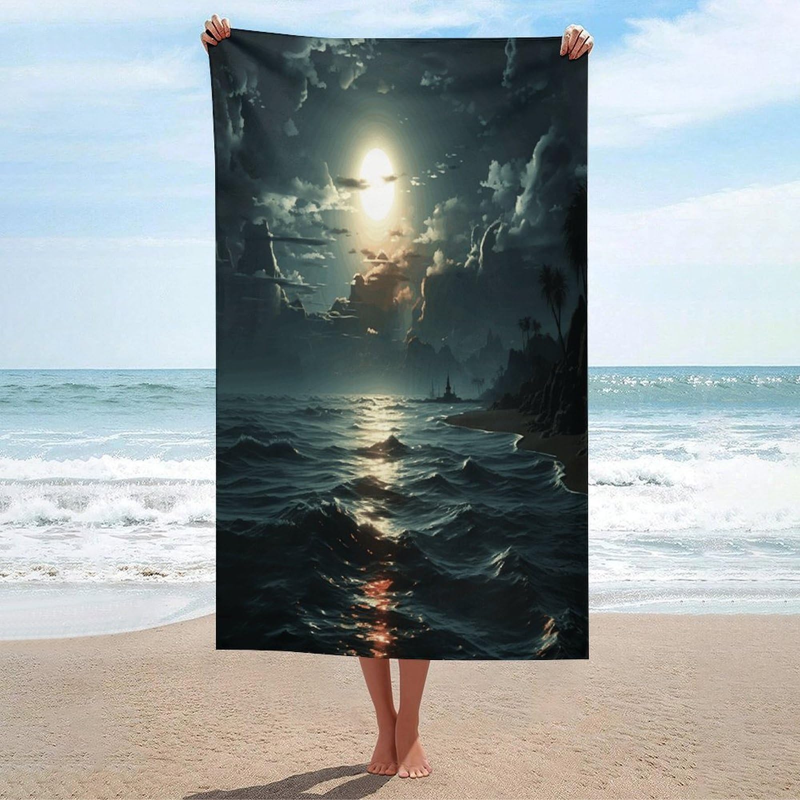 Adfgyerh Unisex Style Sea Moon Bath Towels Beach Towel Lightweight Quick Dry, Bath Towel For Travel Sports Pool Swimming Bath Camping Yoga Adults130x80cm