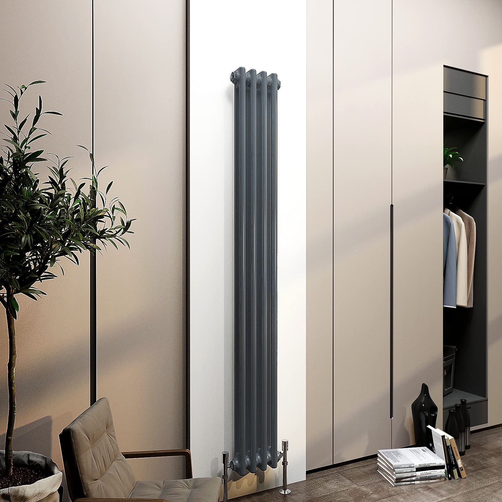 Acezanble∣2 Column Radiator, Vertical 1500mm Anthracite Tall Traditional Cast Iron Style Radiators Windows Hallyway — image 1
