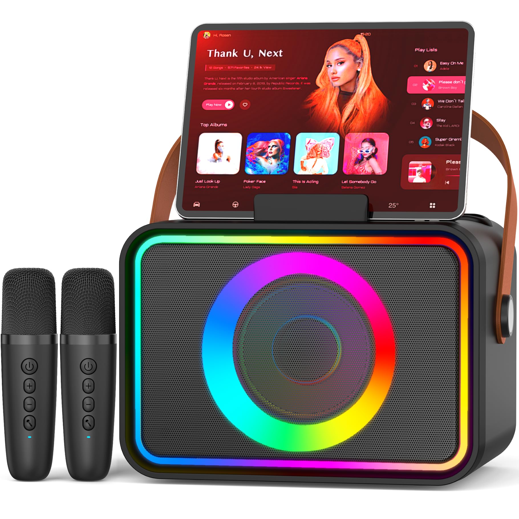 [2026] Karaoke Maschine 2 Mikrofonen: Karaoke Anlage mit 2 Karaoke Mikrofonen - Tragbare Bluetooth Karaoke Box Lautsprecher für Erwachsene Kinder Geschenk für Geburtstag PA Subwoofer Lautsprecher