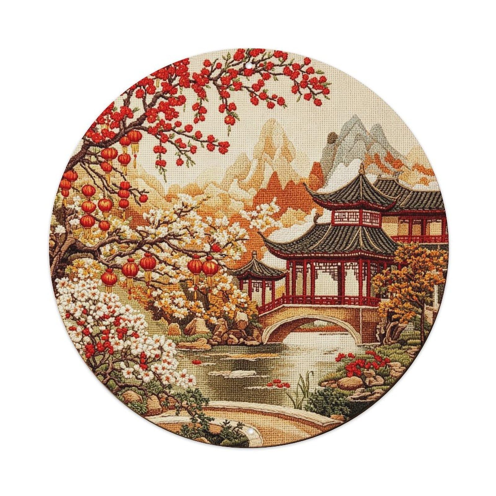 Red Apple Orchard Embroidery Metal Tin Sign Plaque