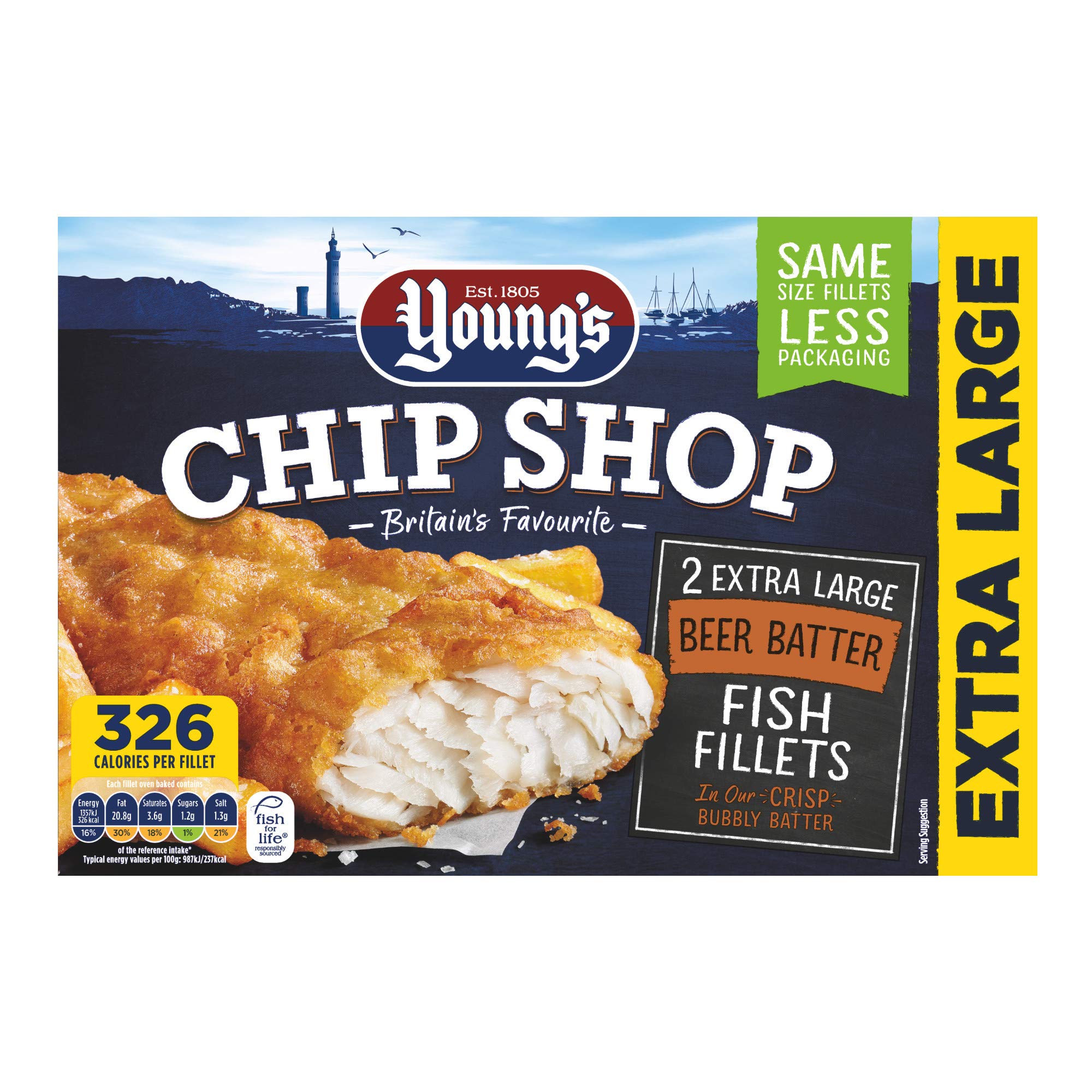 Young's Chip Shop 2 Extra Large Beer Batter Fillets, 300g (Frozen)