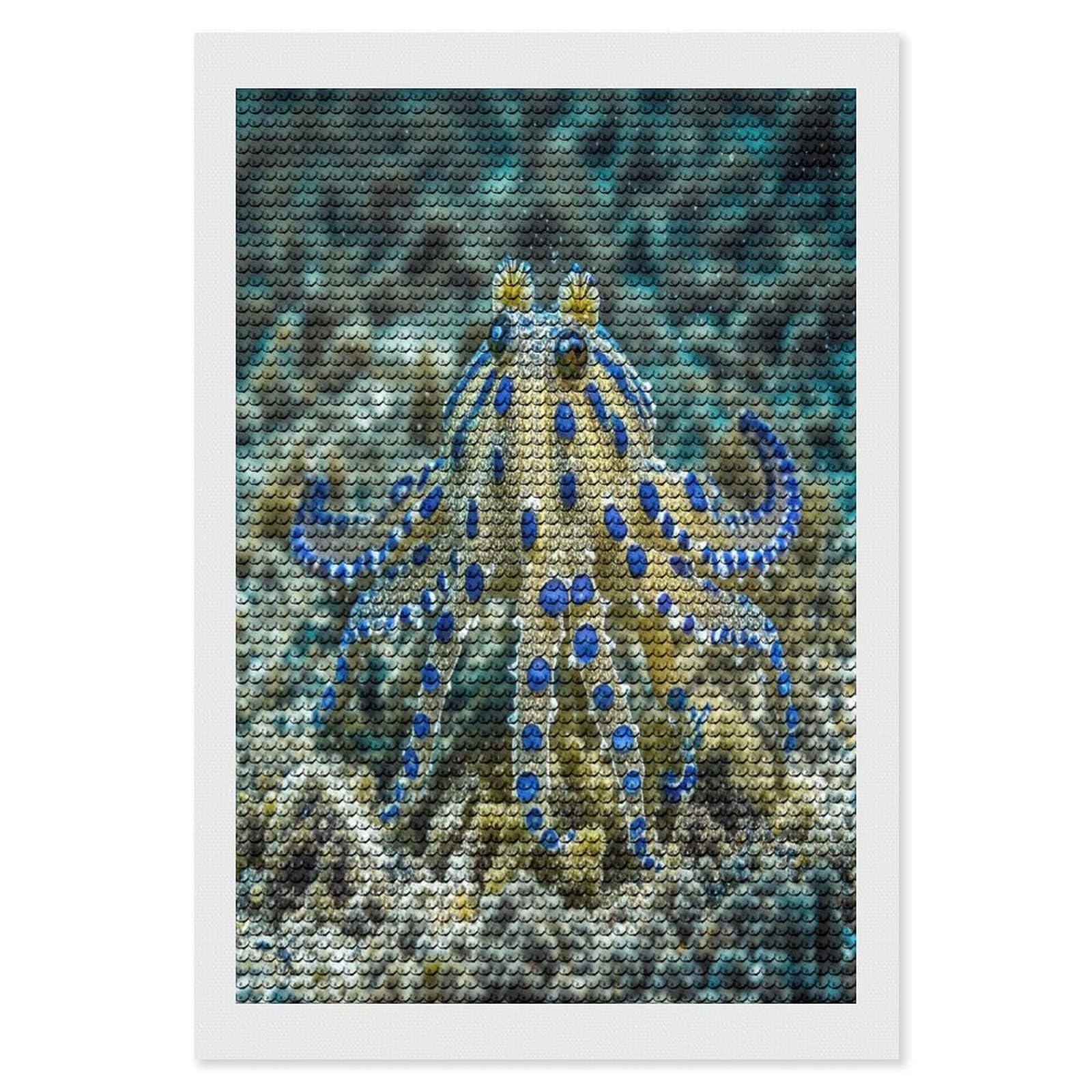 FekiLoot Blue Ringed Octopus Diamond Painting Kits for Adults Full Round Drill Diamond Art Kits for Beginners 5D DIY Diamond Dots Paintings Diamonds Pictures Gem Art Home Wall Decor 8"x12"