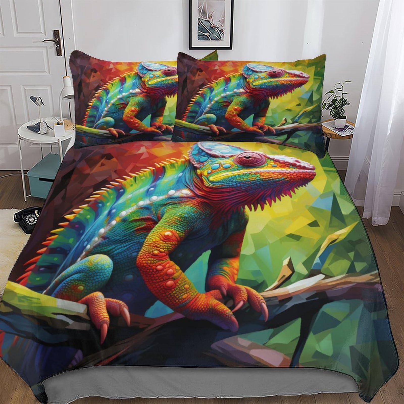 Parure de lit 3 pièces caméléon housse de couette 220x240 fermeture éclair adulte enfant