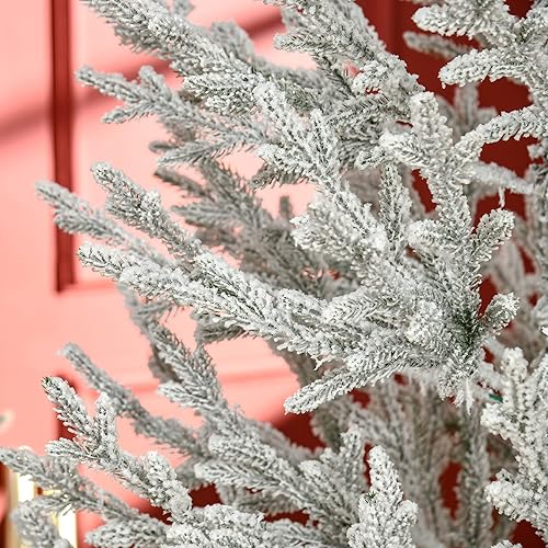 Miniatura 9 de HOMCOM Árbol de Navidad artificial flocado de nieve de 7 pies con 240 ramas realistas de abeto, apertura automática, verde