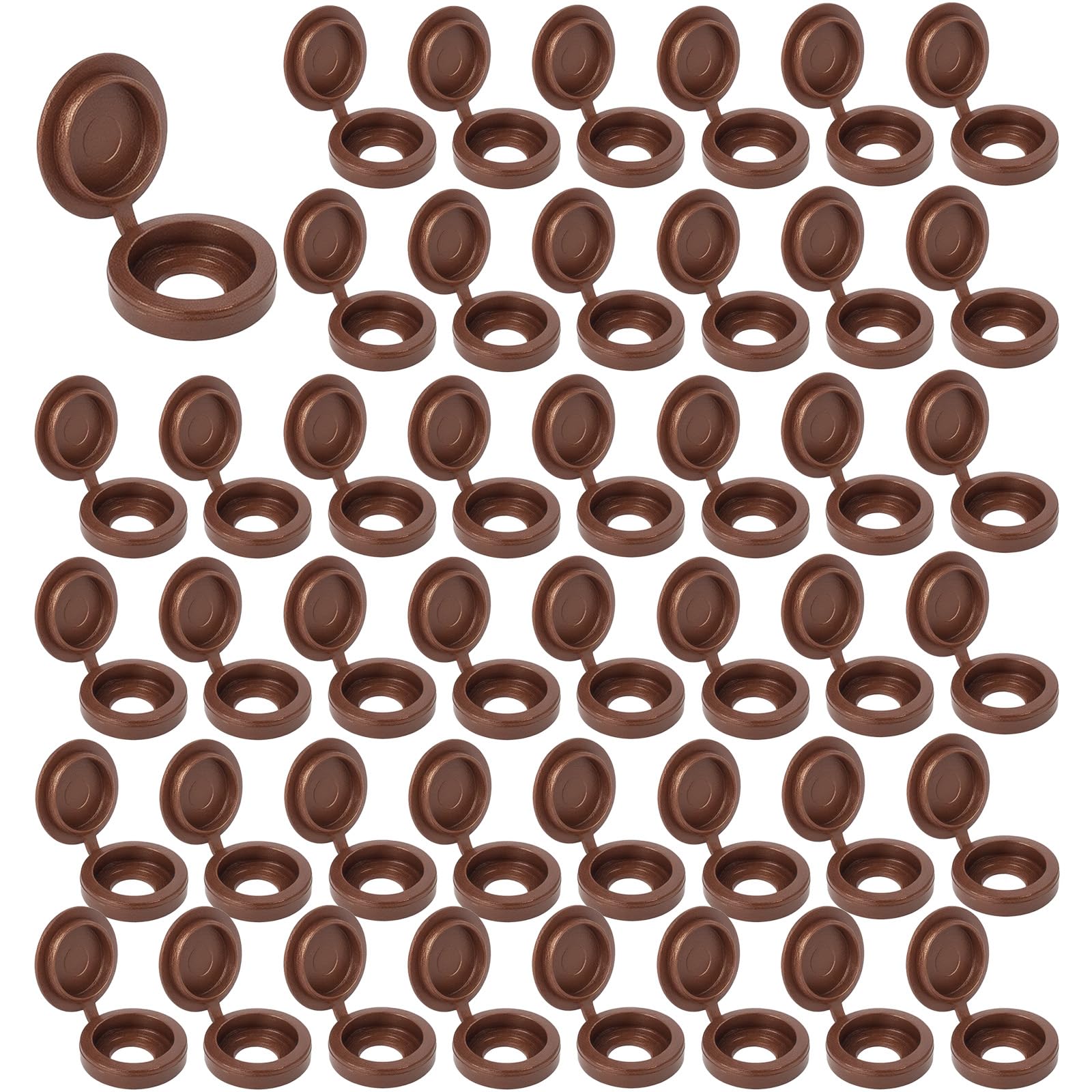 Licqic Brown Plastic Hinged Screw Cover Caps, Round, 100 Pcs, M4 - M6 Screws