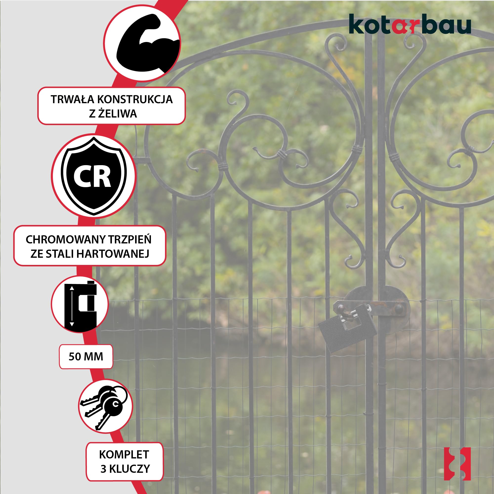KOTARBAU® Żeliwna kłódka 50 mm, monoblokowa kłódka ze trzpieniem, zabezpieczenie przed włamaniem, zamek pałąkowy, hartowany, masywny zamek, czarny