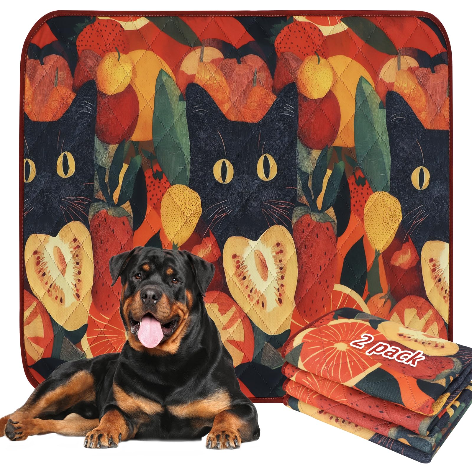 BVAGSS Washable Pee Pads for Dogs, 2 Pack Reusable Leakproof Puppy Wee Wee Pad, Non-Slip Waterproof Pet Training, Super Absorbent Whelping XH081 (Cat, 48X30 Inch)