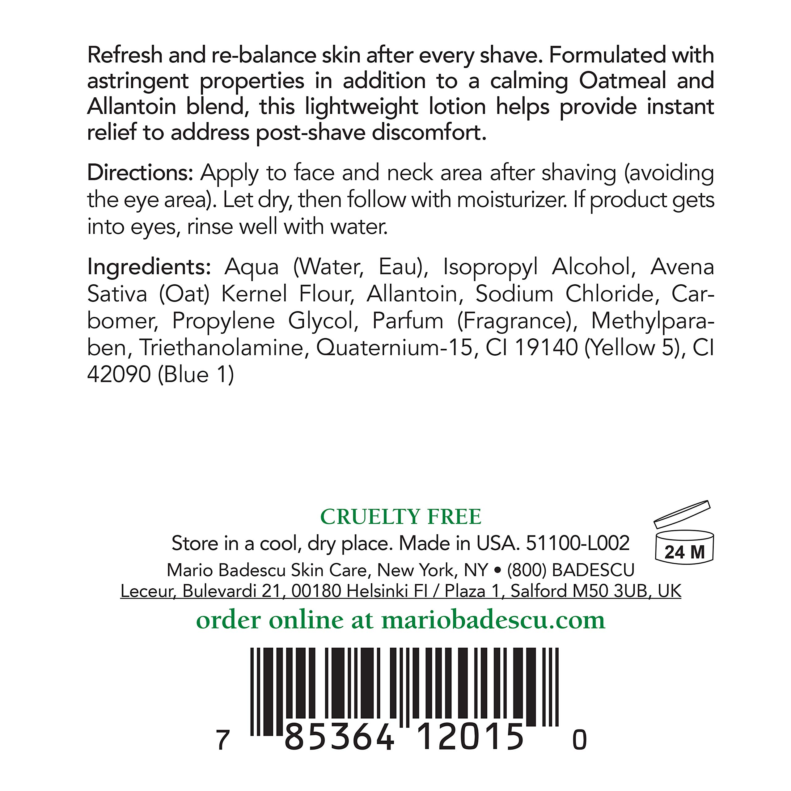 Mario Badescu Protein After Shave Lotion for Combination, Oily and Sensitive Skin | Lightweight Moisturizer that Minimizes Razor Burn and Ingrown Hairs |Formulated with Oatmeal & Allantoin| 2 FL OZ