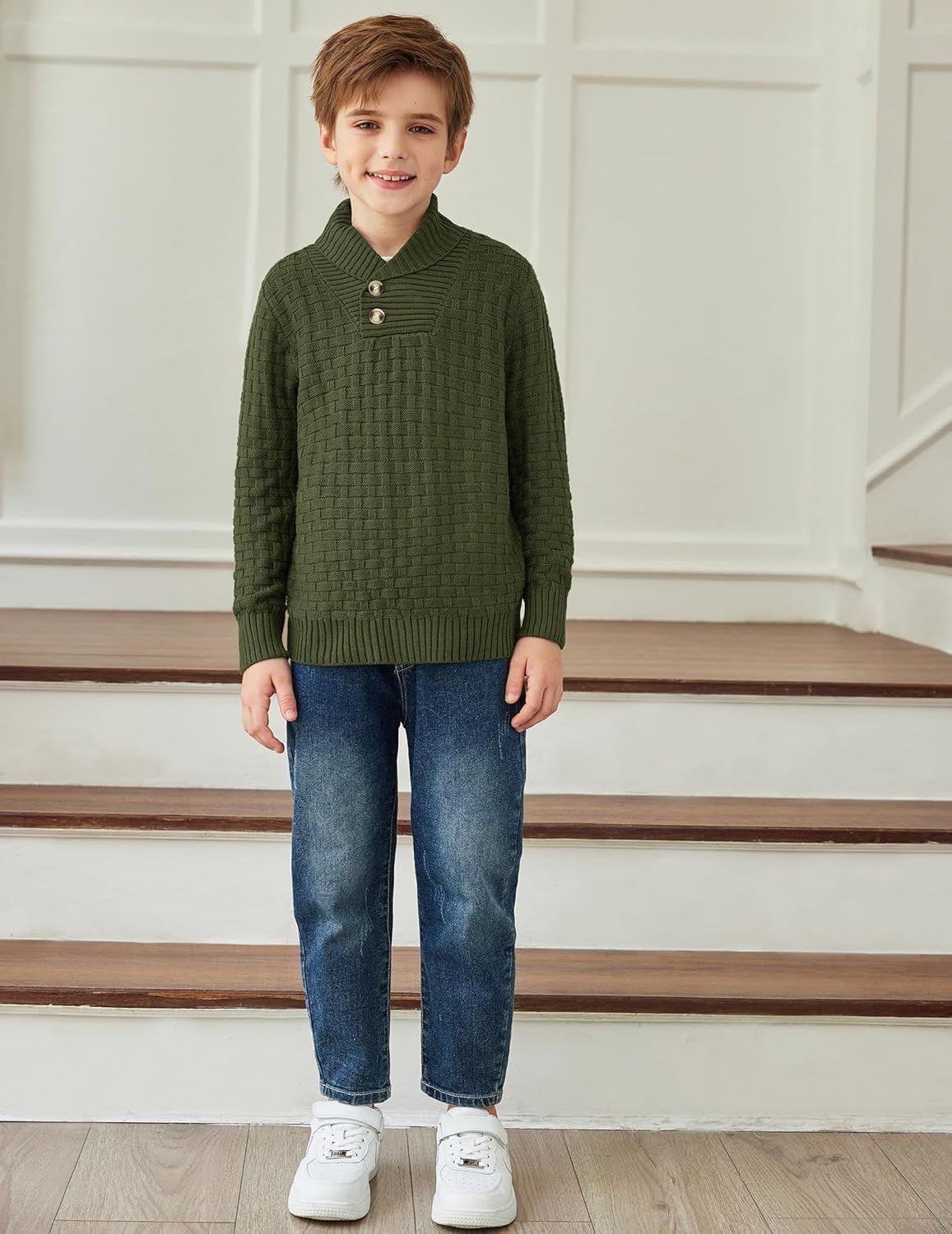 Arshiner Boys Crewneck Long Sleeve Textured Ribbed Edge Pullover Sweaters Button Up Knitted Sweater Tops - Image 5