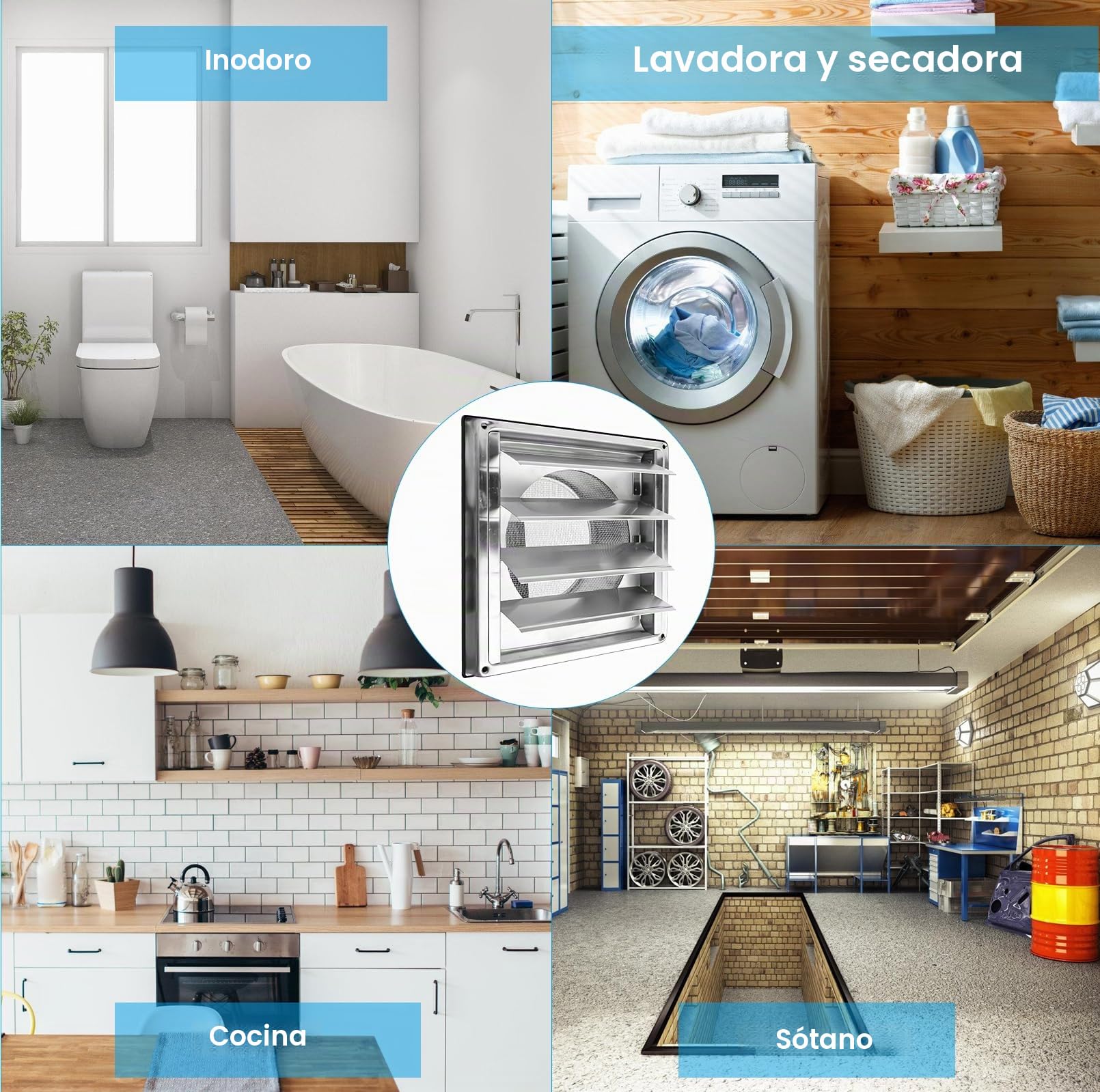 Rejilla de ventilación de acero inoxidable de 125 mm: válvula antirretorno, rejilla de protección contra la intemperie con rejilla de protección contra insectos, rejilla de láminas para tubo de