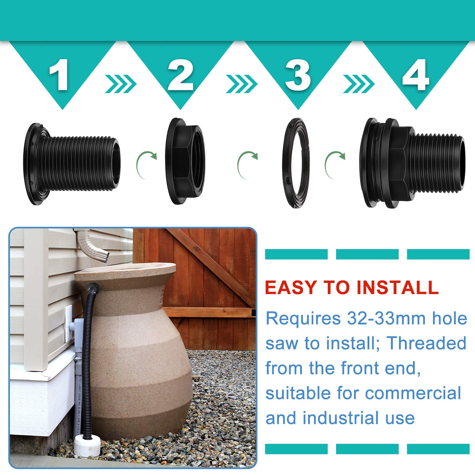 PVC Bulkhead Fitting Threaded Bulkhead Water Tank Connector for Rain