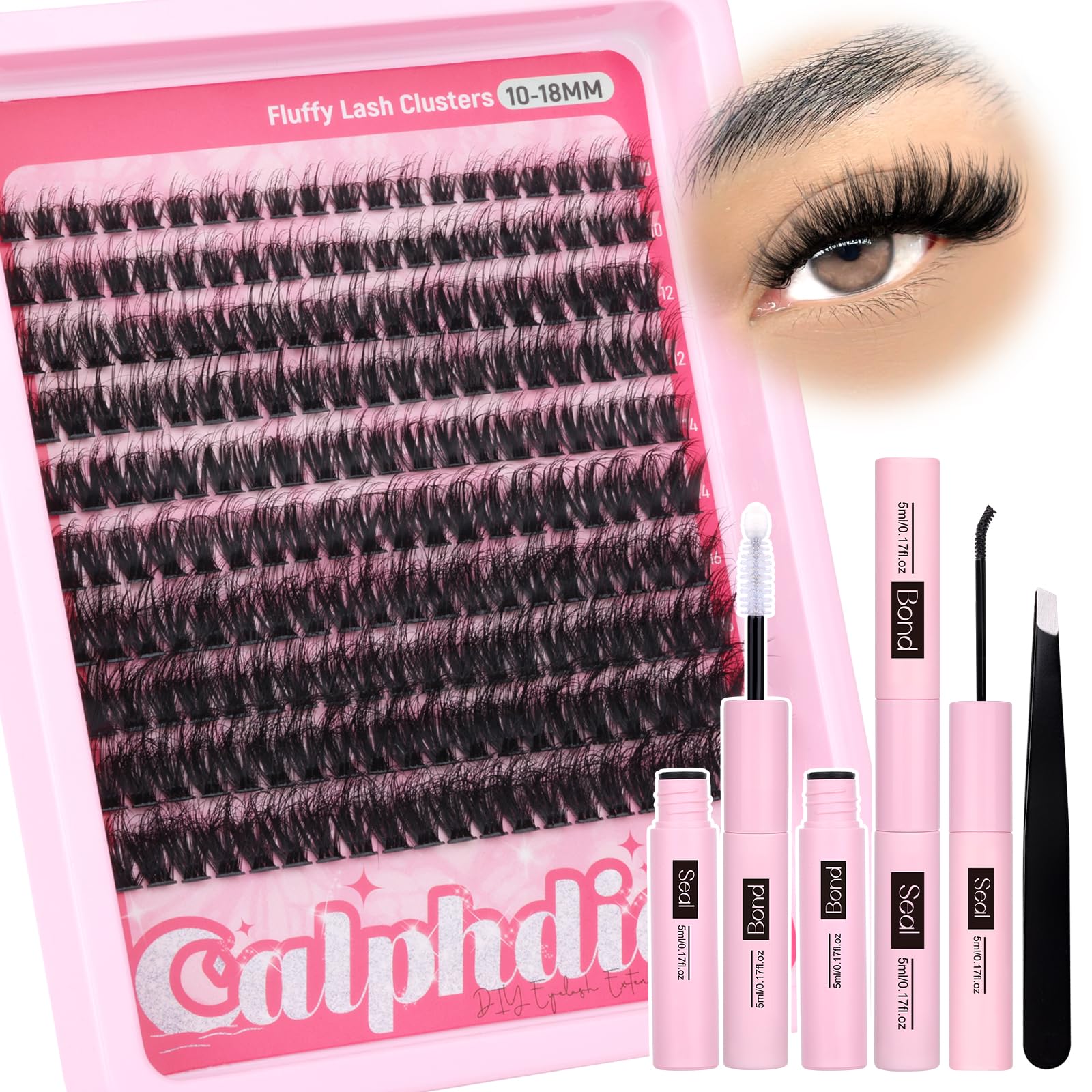 calphdiar Cluster Lashes Kit Fluffy Volume Eyelashes Individual Kit DIY Lash Extension Kit Russian D Curl Lashes Individual Cluster Wispy Lash Clusters with Lash Bond and Seal (10-18mm, D Curl)
