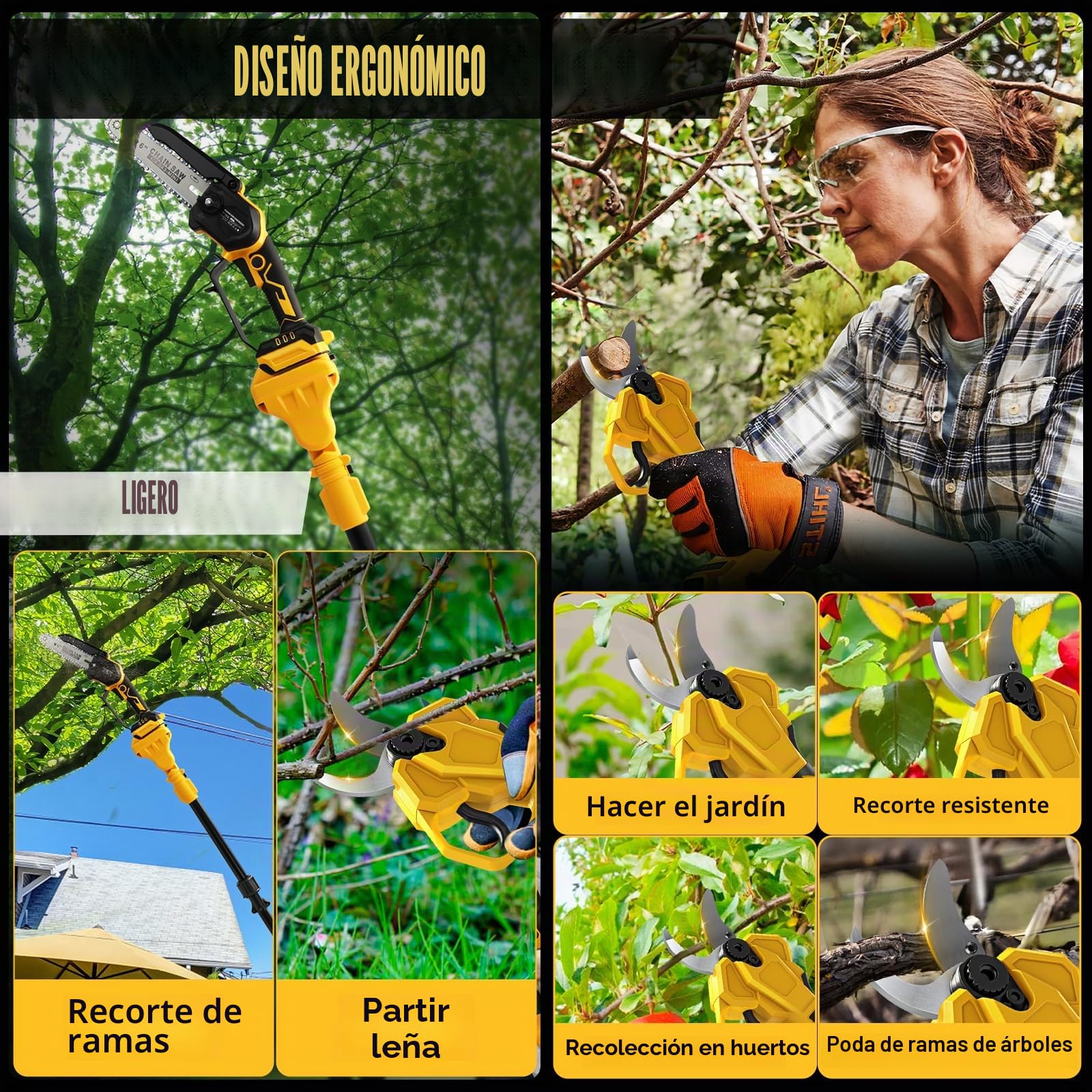 Tijeras de podar telescópica mini motosierra compatible con Dewalt 20V 18V | sin baterías 4 en 1 sierra de 6 pulgadas, sierra de árbol 45 mm sierra eléctrica Tijeras de jardín tijeras de árbol