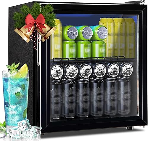 WANAI Refrigerador y enfriador de bebidas con puerta de cristal, capacidad de 60 latas, refrigerador pequeño de cerveza de 1.7 pies cúbicos para