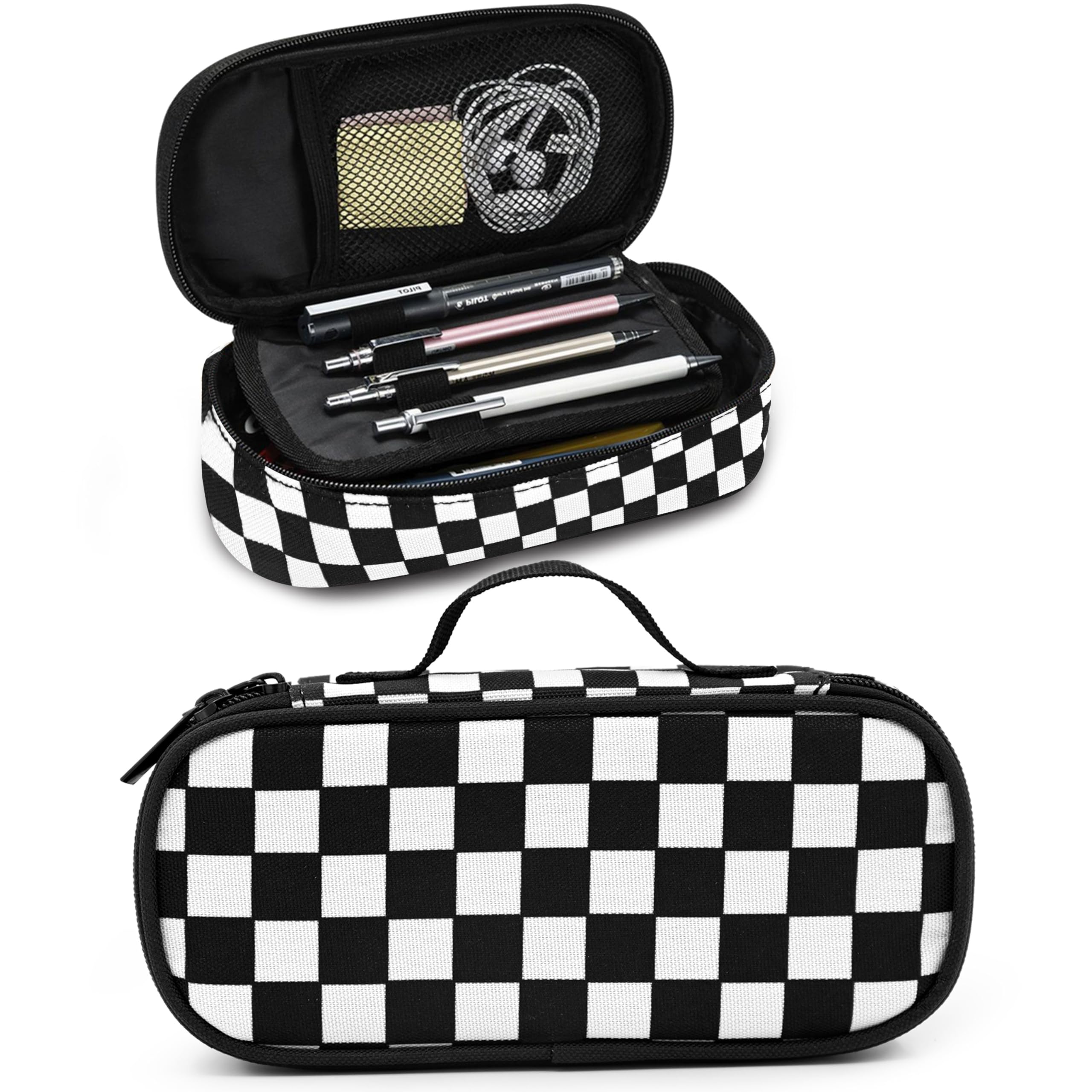 Droerfes Large Capacity Pencil Case for School Office Stationery for Girls Boys Teens Kids, Black/White Chequered, Einheitsgröße, Cartoon