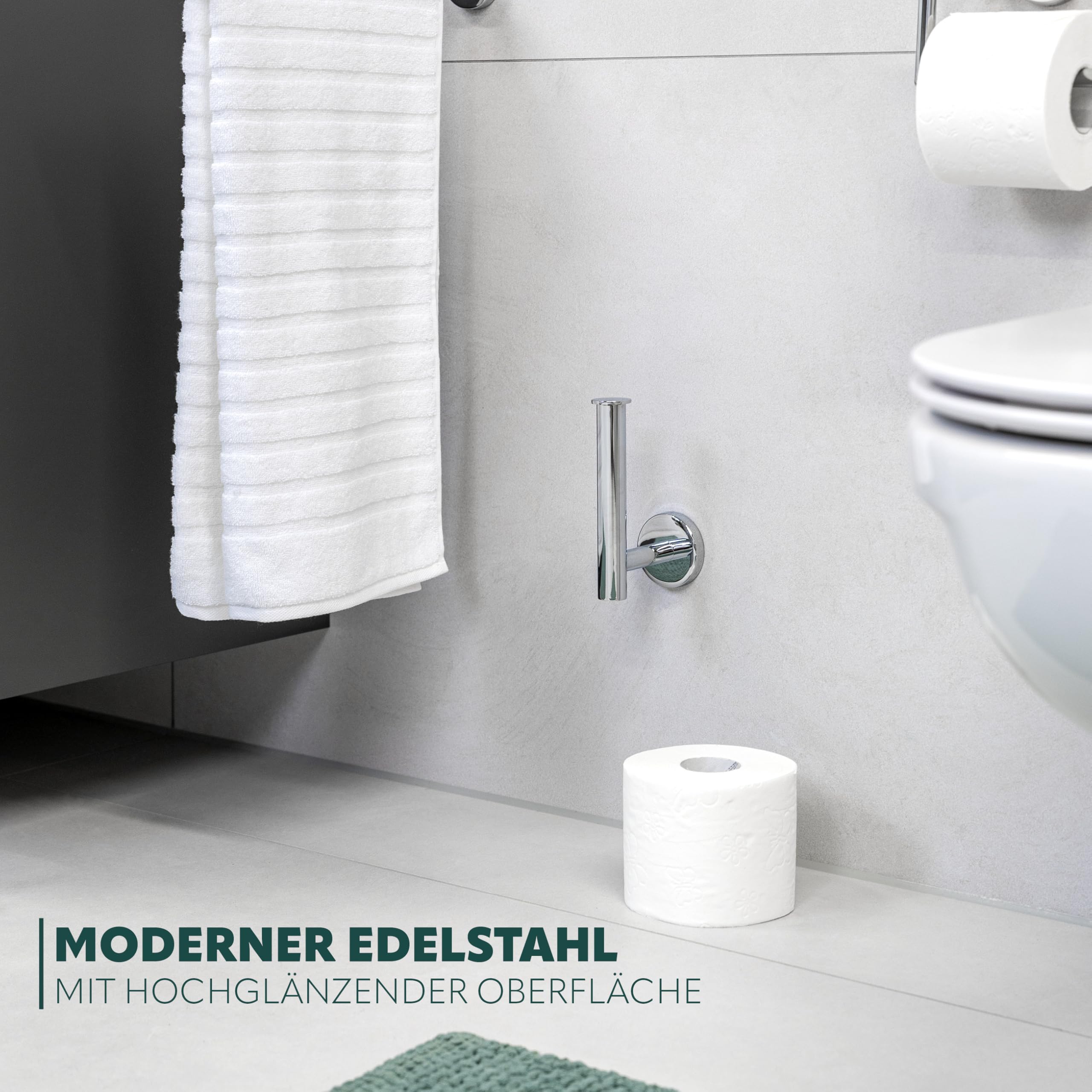 bremermann Bad-Serie Lucente - Badezimmer Zubehör-Set 2tlg. bestehend aus 1x Toilettenpapierhalter und 1x Ersatzrollenhalter zum Kleben oder Bohren, WC-Rollenhalter, aus Edelstahl verchromt