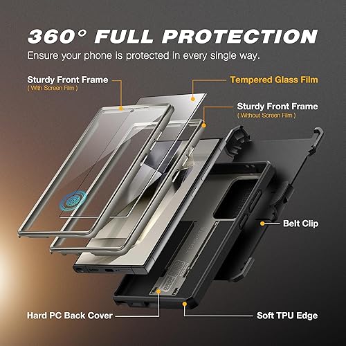Miniatura 8 de TONGATE Funda compatible con Samsung Galaxy S24 Ultra, protector de pantalla integrado y cubierta de cámara deslizante, 2 marcos frontales, funda de