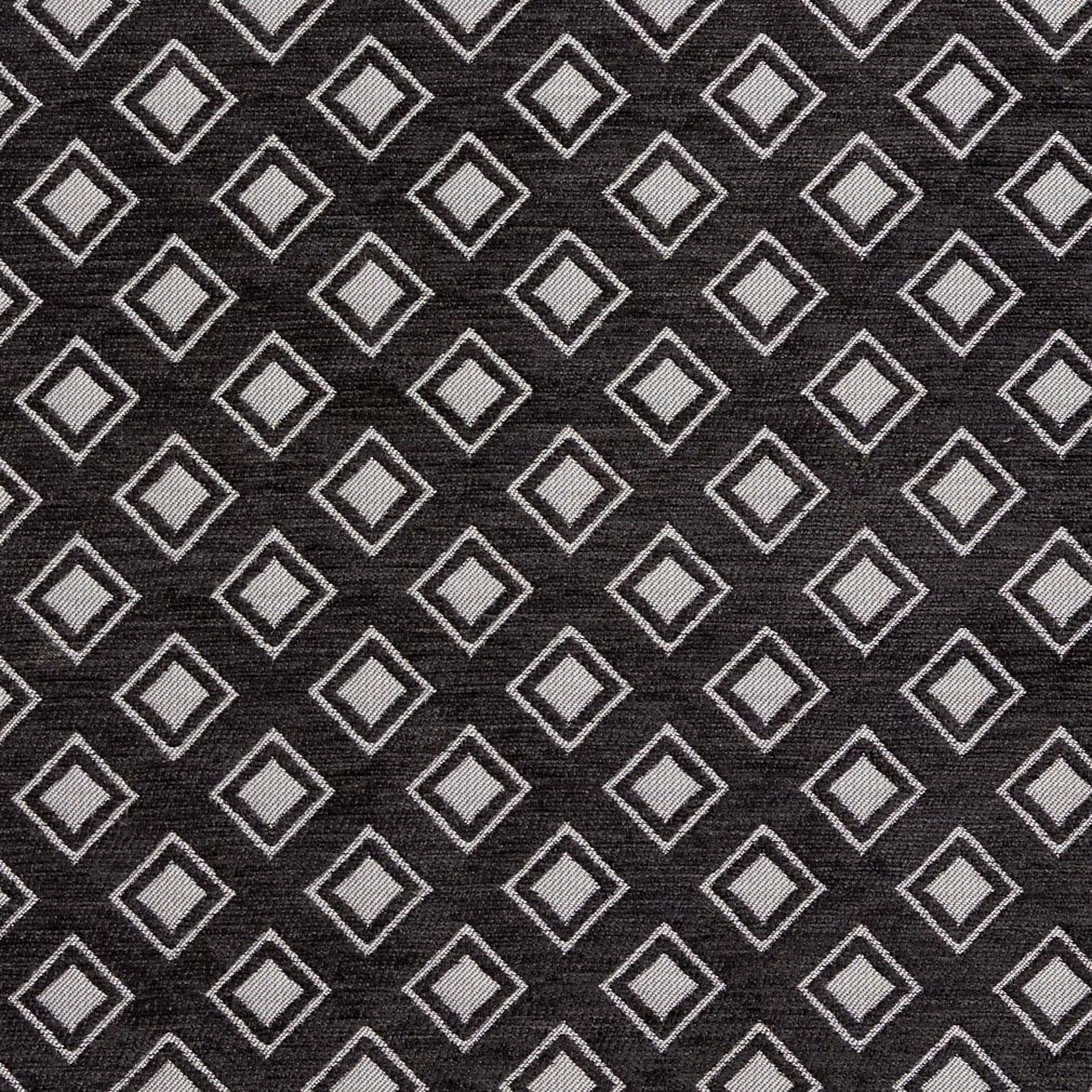 Black and Silver Woven Small Diamonds Chenille Upholstery Fabric by The Yard - SKU: Ariana Charcoal
