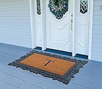 Vista 2 de A1HC - Felpudo con monograma de goma natural y fibra de coco de 24 x 36 pulgadas para puerta delantera, antidesprendimiento, duradero, para entrada