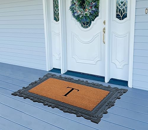 Miniatura 2 de A1HC - Felpudo con monograma de goma natural y fibra de coco de 24 x 36 pulgadas para puerta delantera, antidesprendimiento, duradero, para entrada