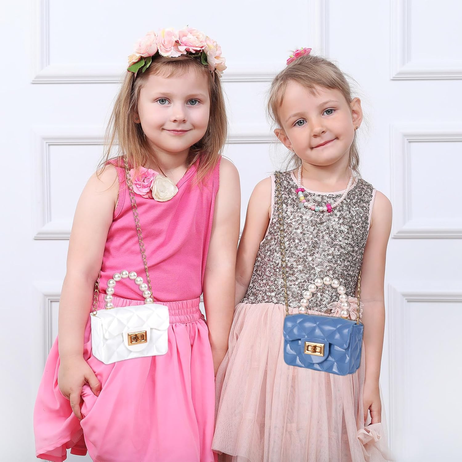 Whaline 6Pcs Mini Purse Small PVC Jelly Crossbody Bag Cute Toddler Princess Handbag with Pearl Handle for Women Girl Bridesmaid Birthday Party Gift Supplies - Image 6