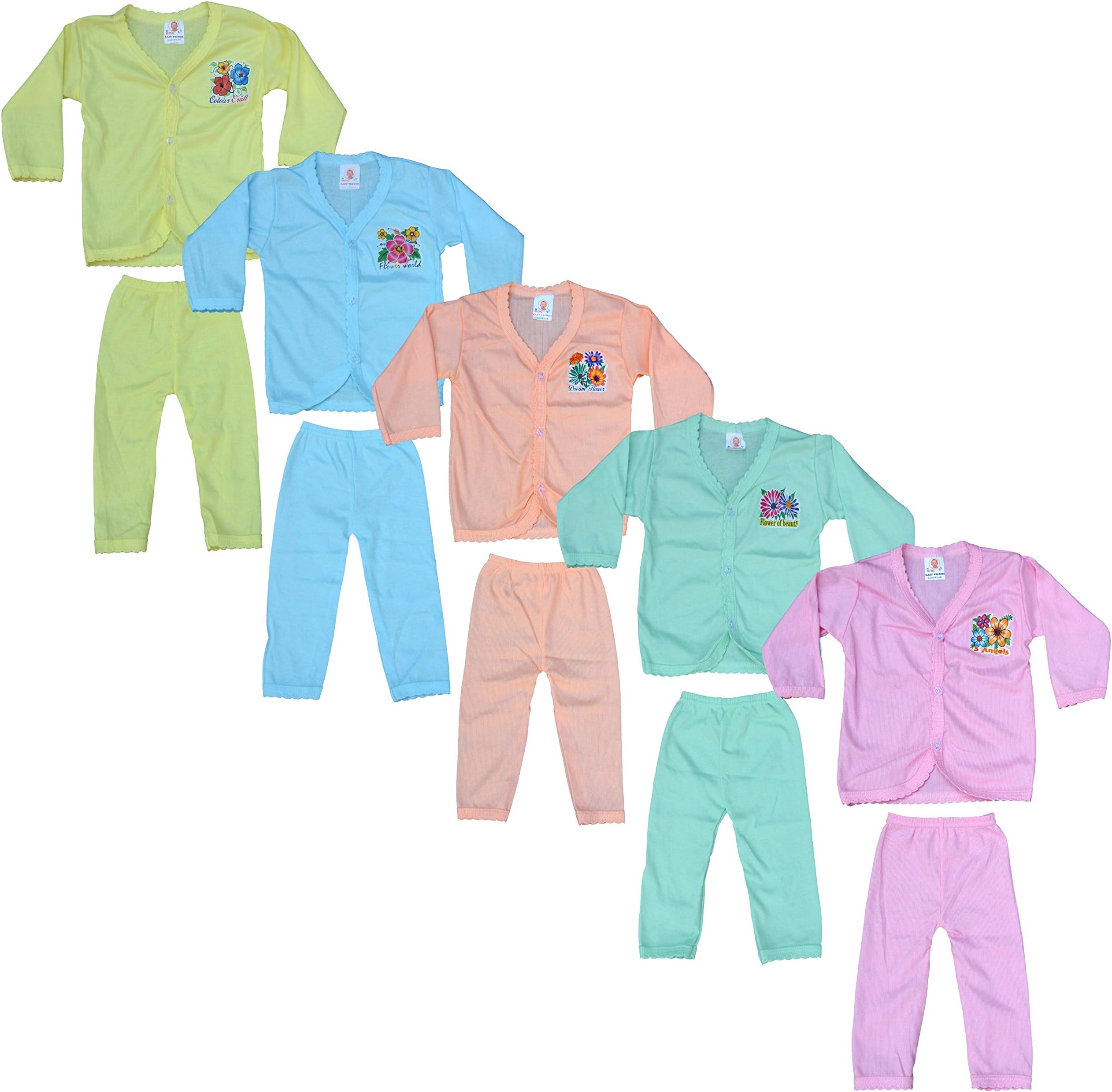 Eazy Trendz Baby Boy's & Baby Girl's Poly Cotton Floral Pajama Set Pack of 5